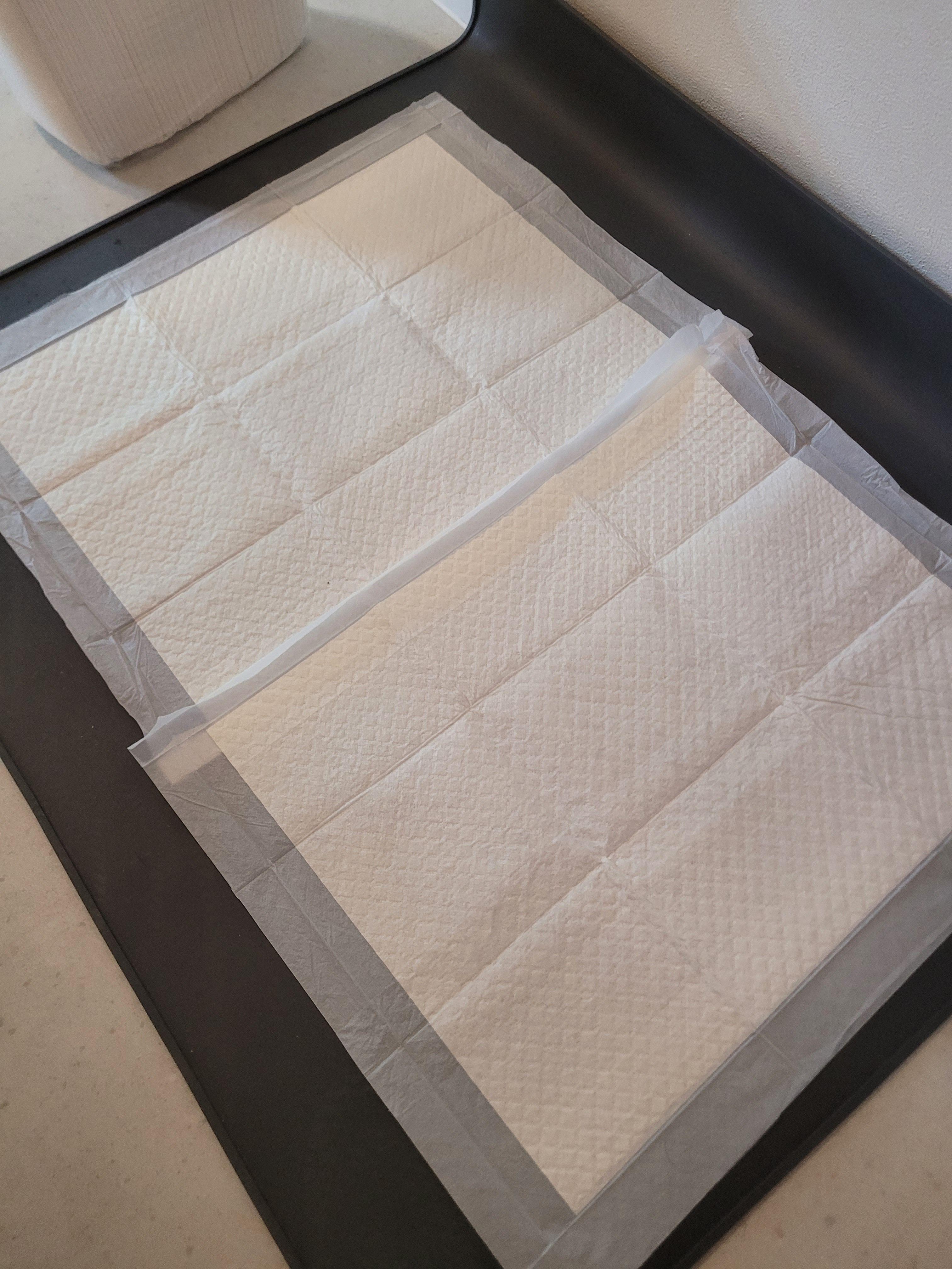 논슬립 배변패드 위에 배변패드 2장을 펼쳐놓은사진