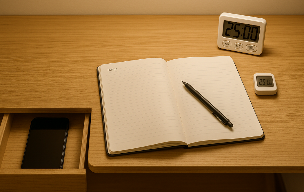 학습자의 학습 효율을 위해 서랍 속에 들어가 있는 스마트폰