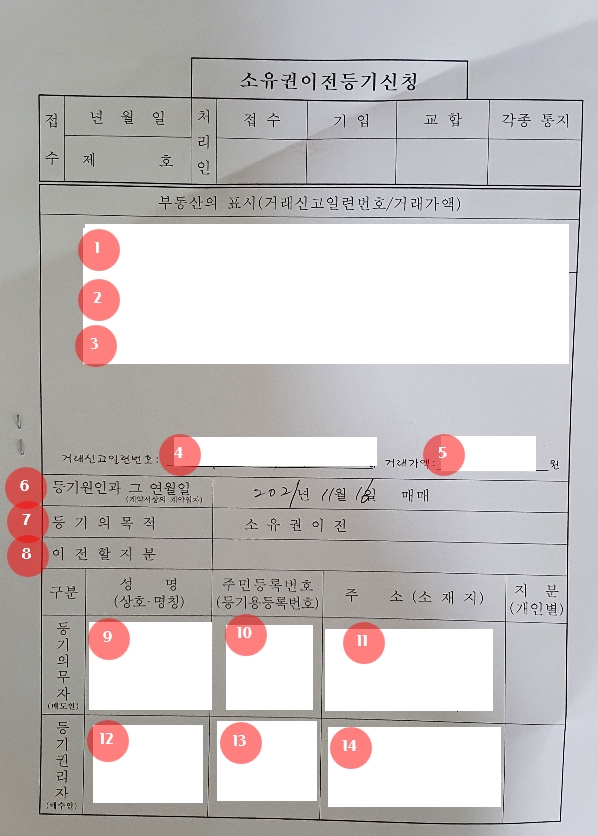 아파트 셀프 등기 소유권이전 등기 신청서