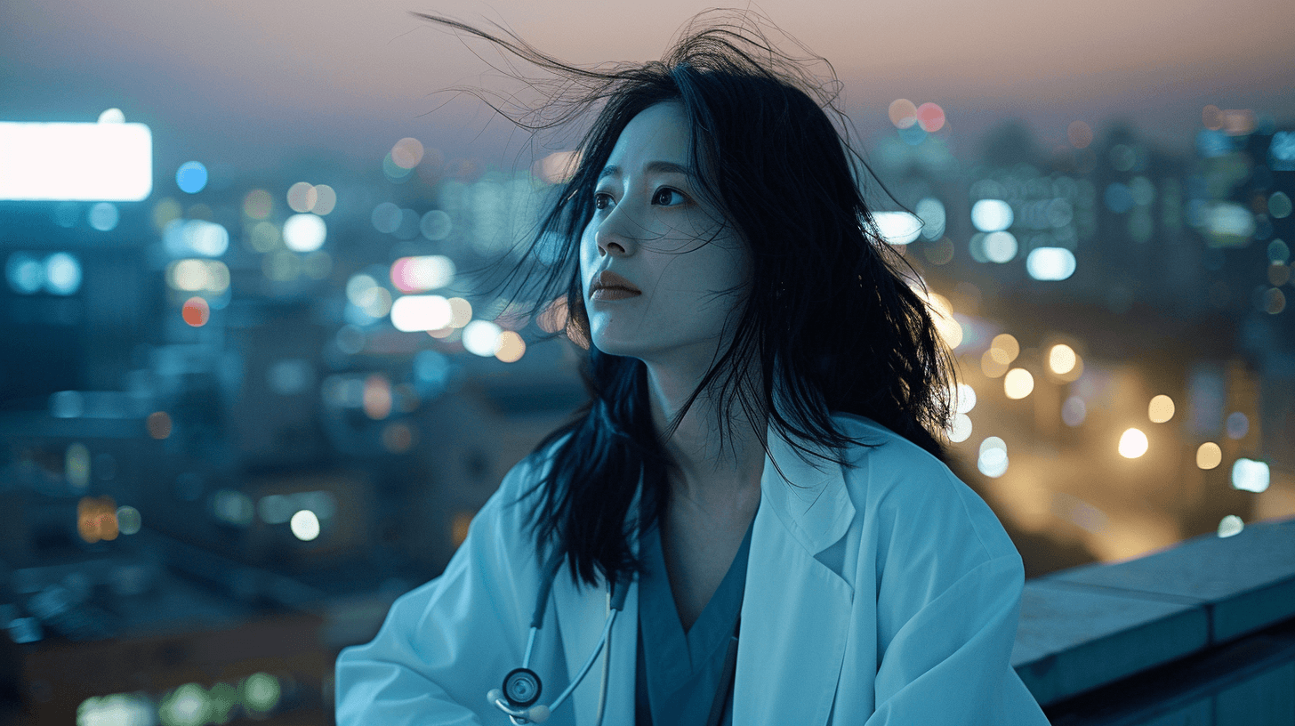 옥상에서-하늘을-바라보는-여성