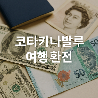 코타키나발루 여행에서 현지 환전을 위한 다양한 통화와 여행서류를 한눈에 볼 수 있는 실사 이미지.