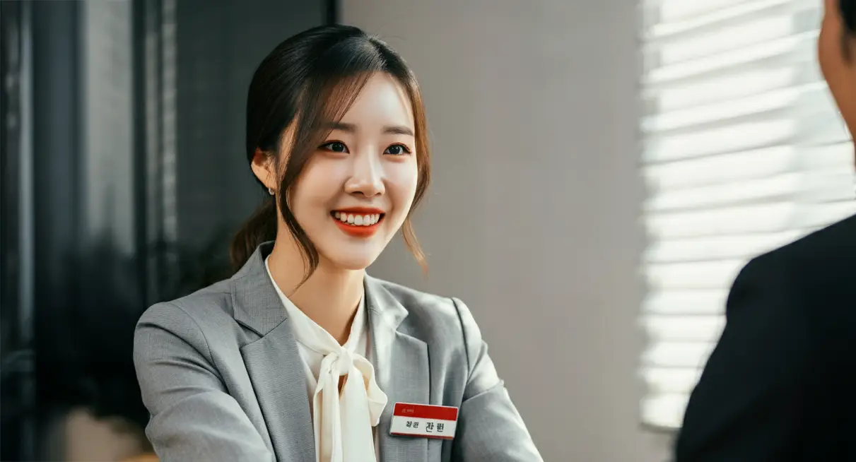 고객과 인사하는 여성