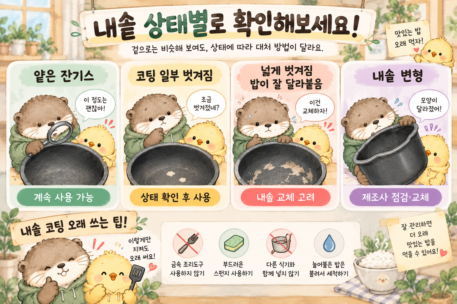 전기밥솥 내솥의 잔기스 코팅 벗겨짐 변형 상태별 확인 방법과 관리법 이미지