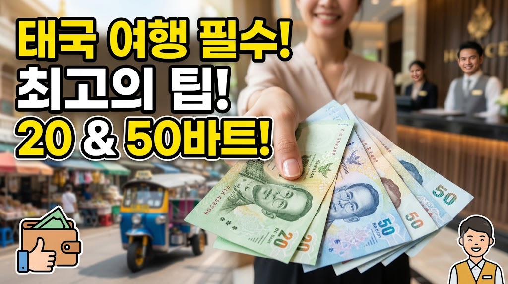 태국 방콕의 아기자기한 로컬 카페 테이블 위에 놓인 태국 바트 지폐와 따뜻한 차 한 잔