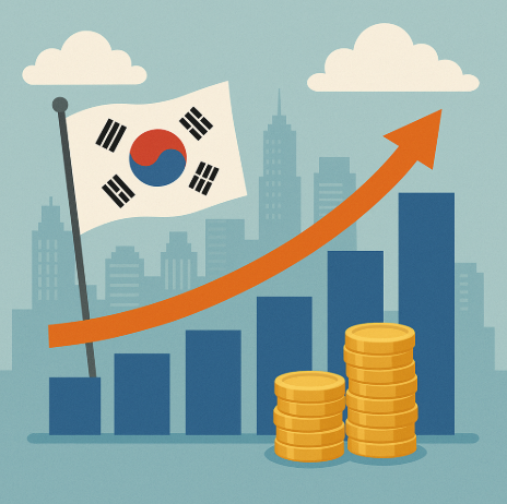 설명: 한국 경제 성장과 수출 확대를 상징하는 그래픽.