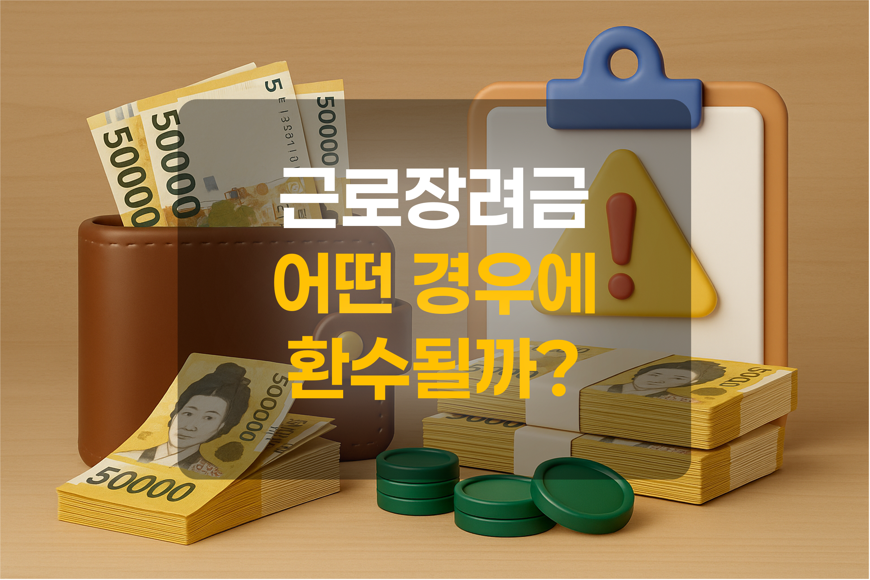 지갑, 화폐, 주의표시를 이미지화 한 그림