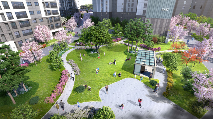 용인 푸르지오 원클러스터 1단지에 들어서는 블루밍 아일랜드(중앙광장)