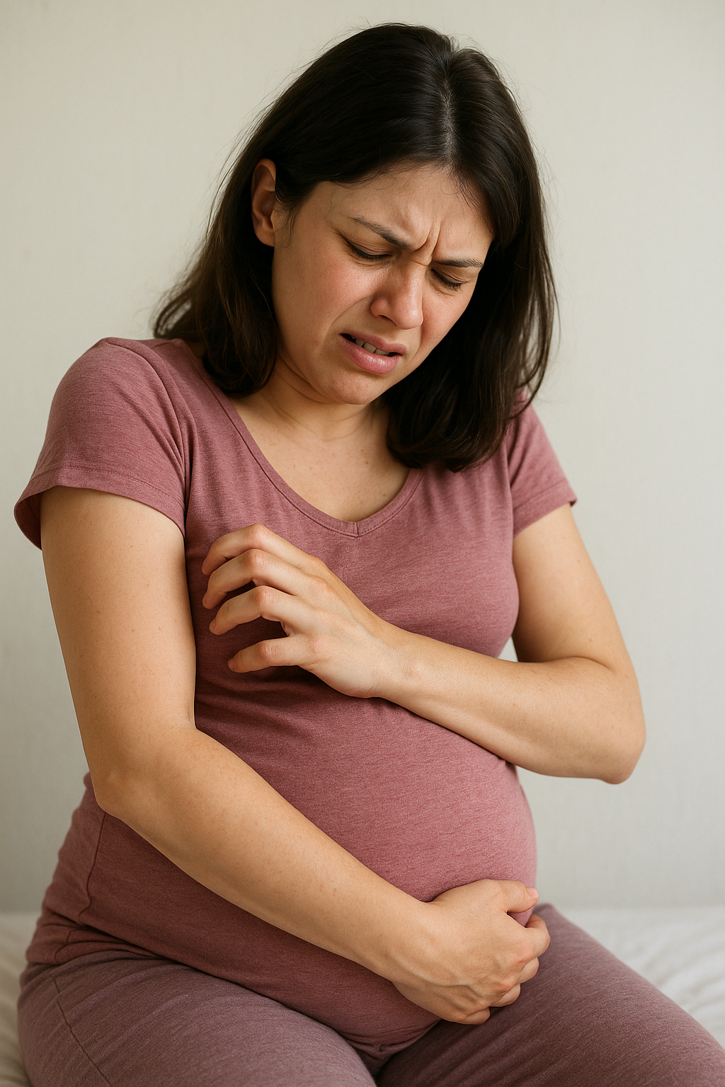 임신소양증으로 가려워하는 임산부 이미지