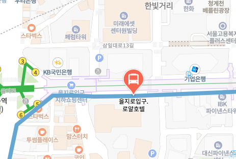을지로입구.로얄호텔에서 인천공항 리무진 공항버스(6015번) 지도 위치