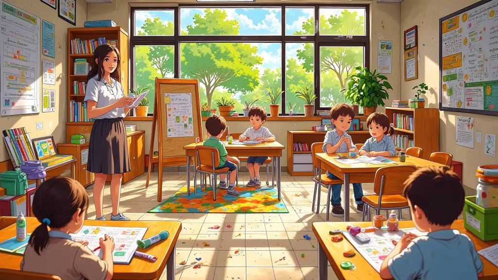 교실에서 공부하는 아이들