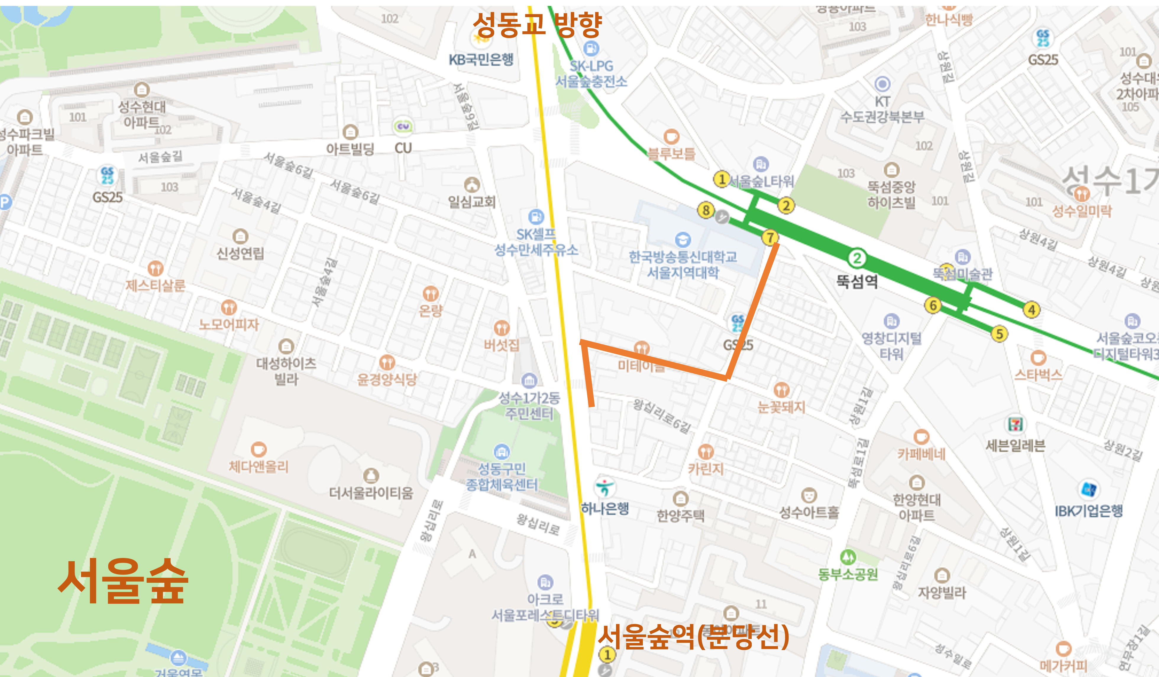 2호선 뚝섬역 7번 출구 골목 식당들