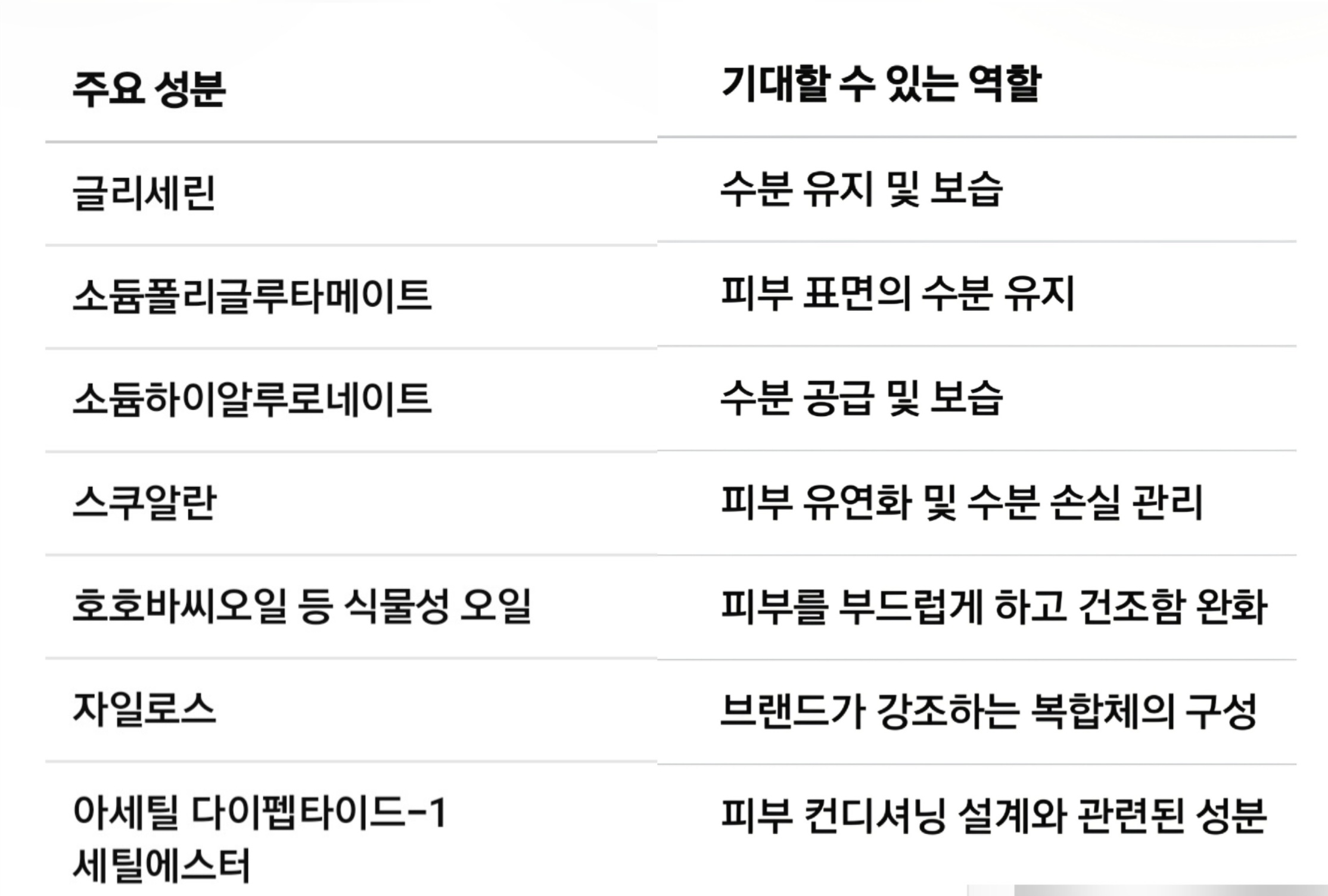핵심 성분 한눈에 보기 도표