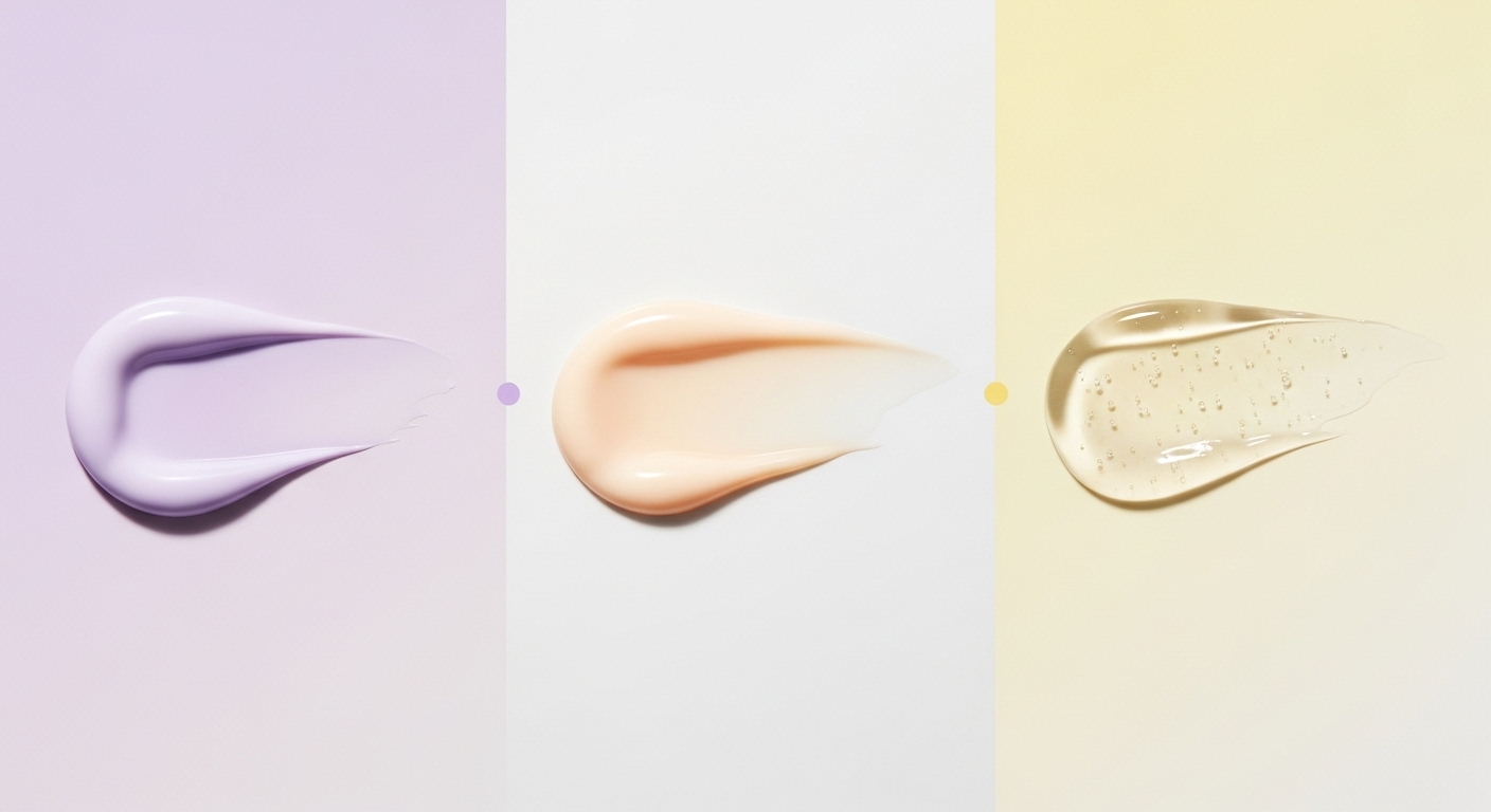 꾸덕한 밤 타입, 부드러운 크림 타입, 가벼운 젤 타입 등 세 가지 시카 크림 제형을 비교한 이미지.