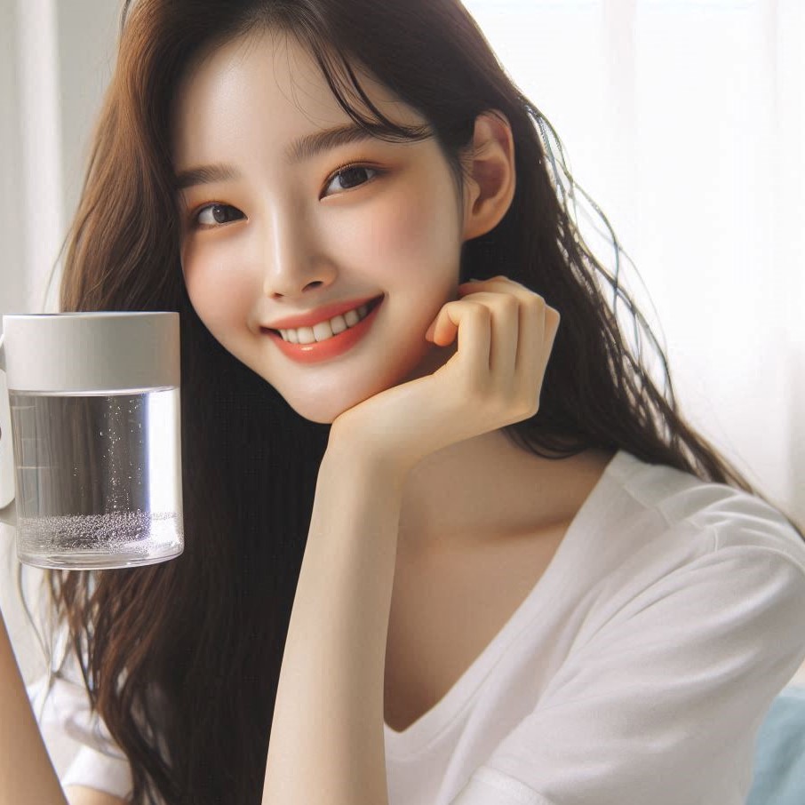 물잔을 들고 있는 여자 이미지