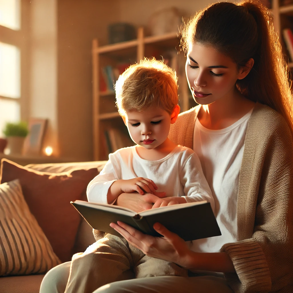엄마와 책보는 아이 사진