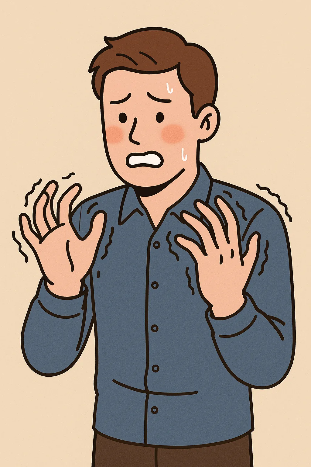 긴장한-표정으로-손을-떨고-있는-남성을-묘사한-일러스트