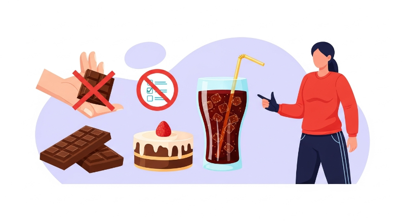 당류가 많은 초콜릿, 케이크, 탄산음료