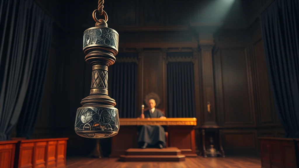 앞에 재판관이 있고 마치 죄에 무게를 다는것 같은 이미지