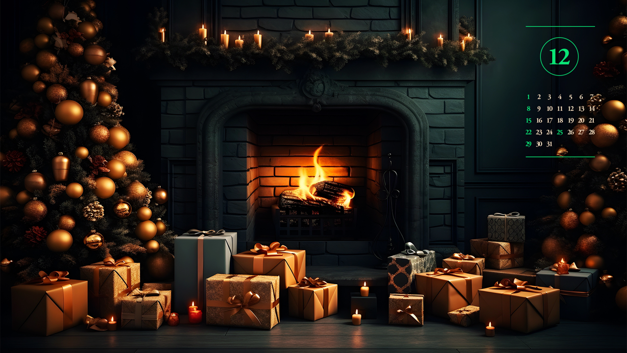 11 벽난로 앞의 선물상자들 A - 2024년12월 노트북배경화면