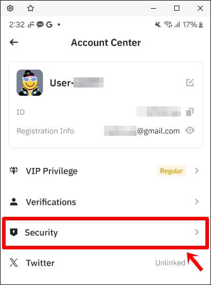 Security 보안 탭을 가리키는 사진