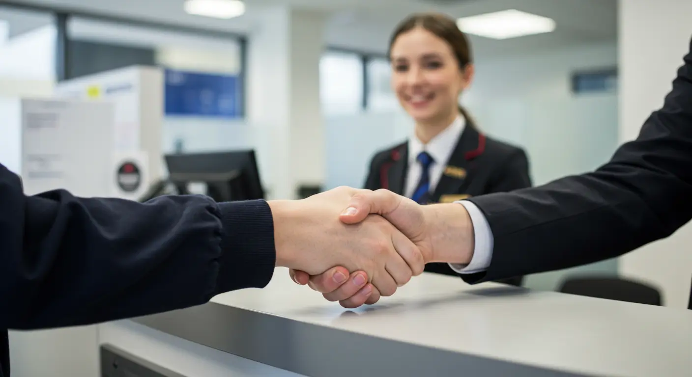 은행에서 중기청 전세대출 연장 서류 제출을 마치고 은행원과 악수하는 모습