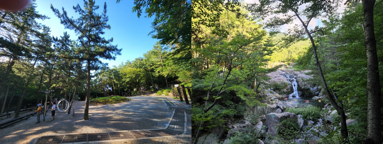 등산로와 폭포수