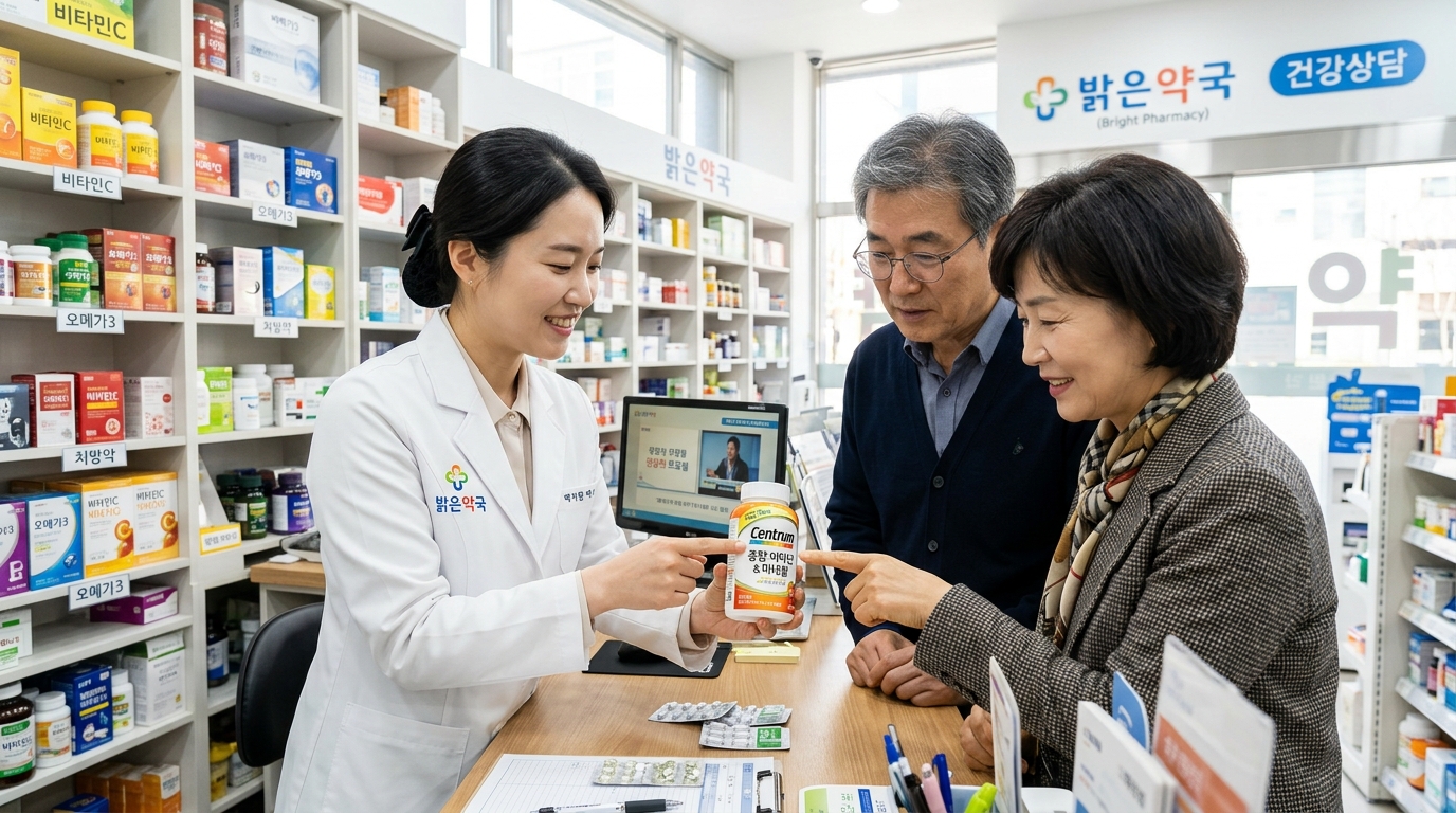 멀티비타민의 성분과 효과를 설명하는 한국인 약사