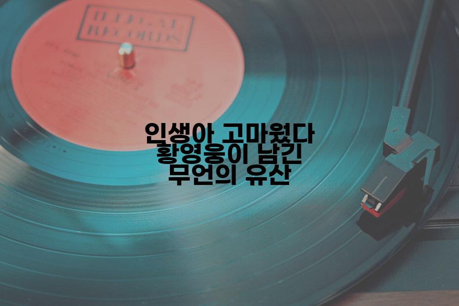 인생아 고마웠다 황영웅이 남긴 무언의 유산