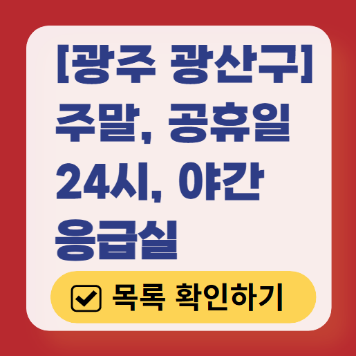광주 광산구 응급실 운영 병원 리스트 ❘ 주말, 토요일, 일요일, 공휴일 응급의학과 ❘ 24시 야간 응급진료 가능한 곳