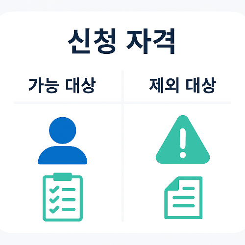 국민내일배움카드 신청 자격에 대한 가능 대상과 제외 대상을 구분해 보여주는 안내 이미지로, 신청 전 자격 확인을 돕는 핵심 가이드입니다.