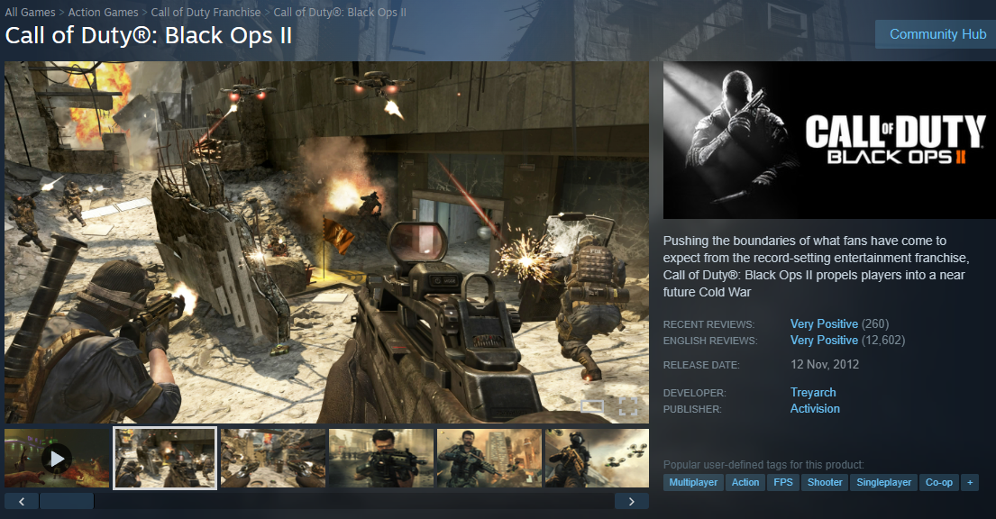 PC에서 Call of Duty Black Ops II 구매 및 게임 다운로드를 진행하는 화면