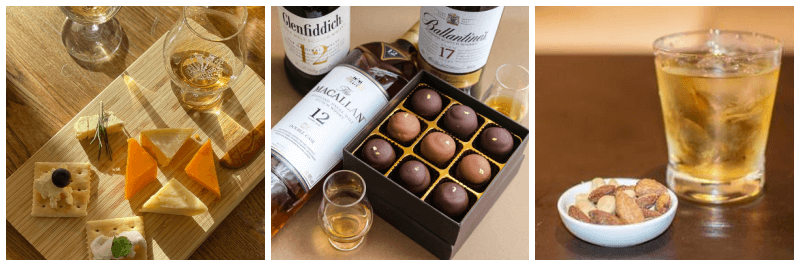 위스키 안주 치즈, 초콜릿, 견과류 사진