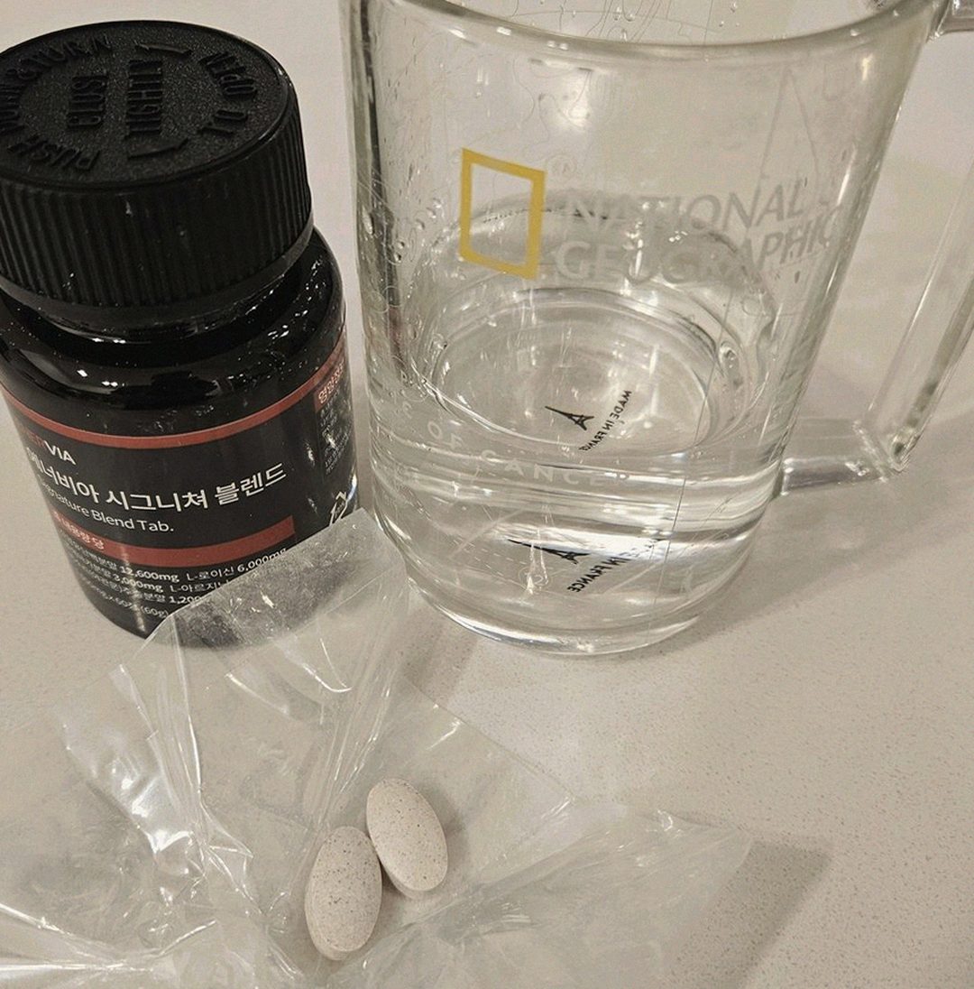enervia tablets next to water glass on morning table