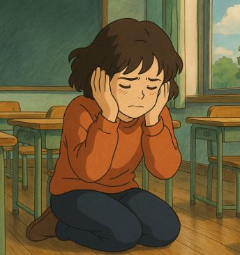 주인공 서영이가 교실에서 괴로워 하는 모습