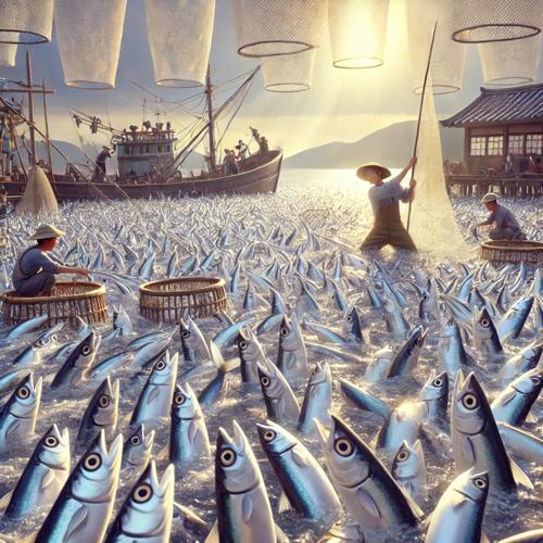 멸치 떼로 가득 찬 남해 바다