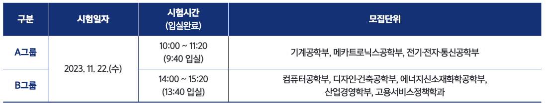 한국기술교육대학교 논술일정표