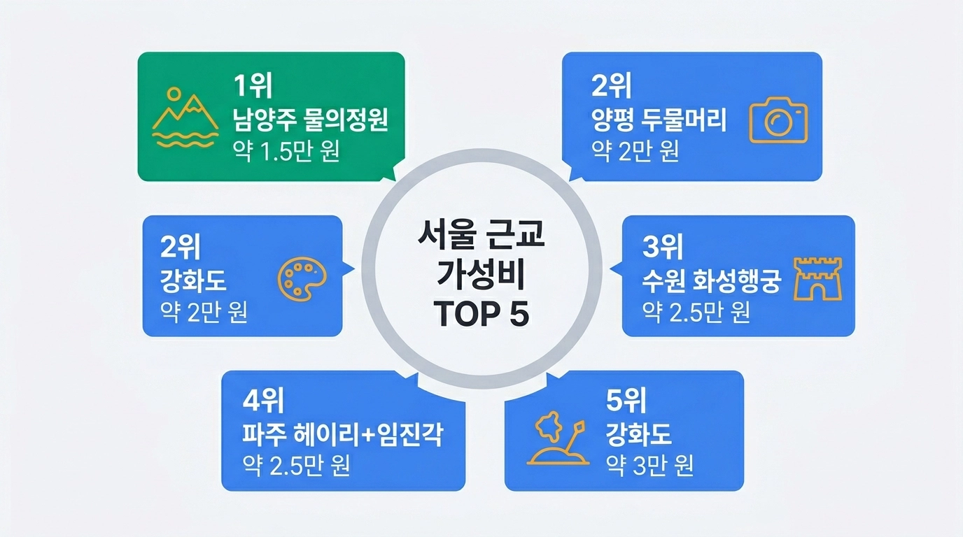 2026 서울 근교 당일치기 여행지 가성비 TOP 5 비용 비교 인포그래픽