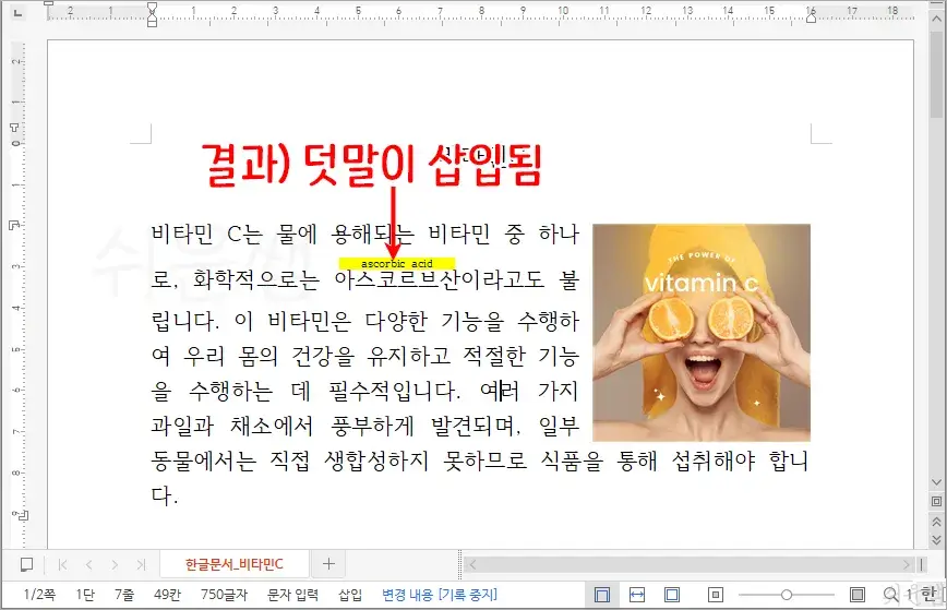 덧말 삽입 결과