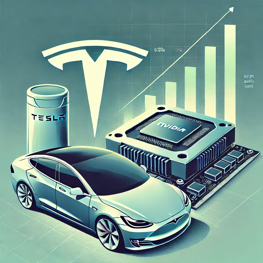 Tesla vs NVIDIA: 전기차 vs AI 반도체, 어떤 기업이 더 유망할지를 비교하는 이미지