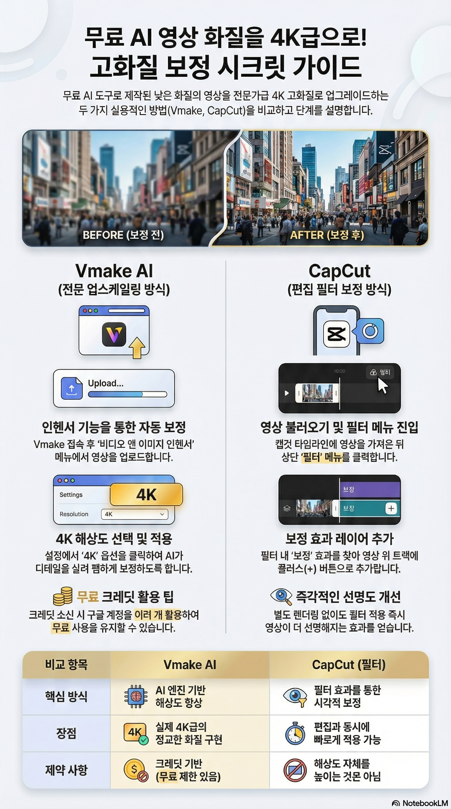 무료 AI 영상을 고화질로 보정하는 법 인포그래픽