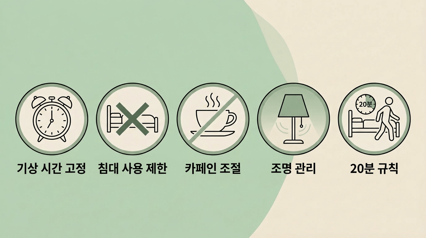 수면 위생 핵심 5가지 아이콘 일러스트