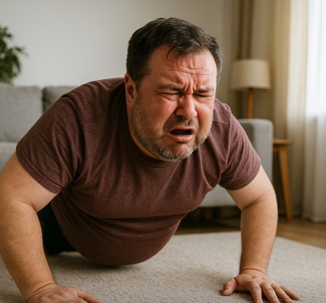 집에서 푸시업을 하는 남자