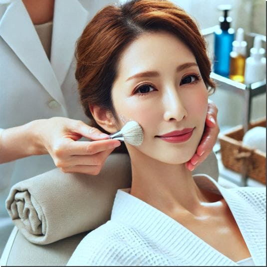 교질 삼투압 활용 화장품 제조, 피부 관리받는 중년 여성 사진