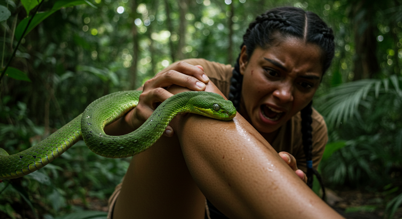 뱀에 물리는 모습