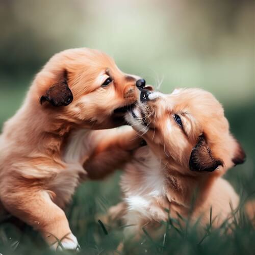 풀밭에서 노는 강아지 두마리