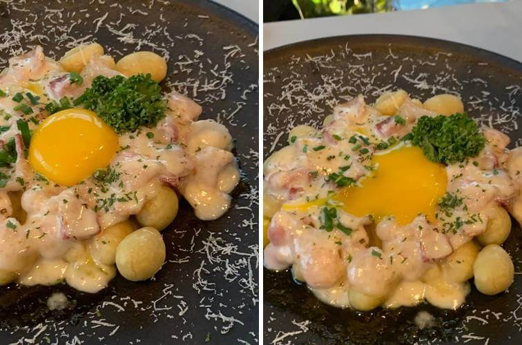 계란 노른자가 올라가있는 뇨끼