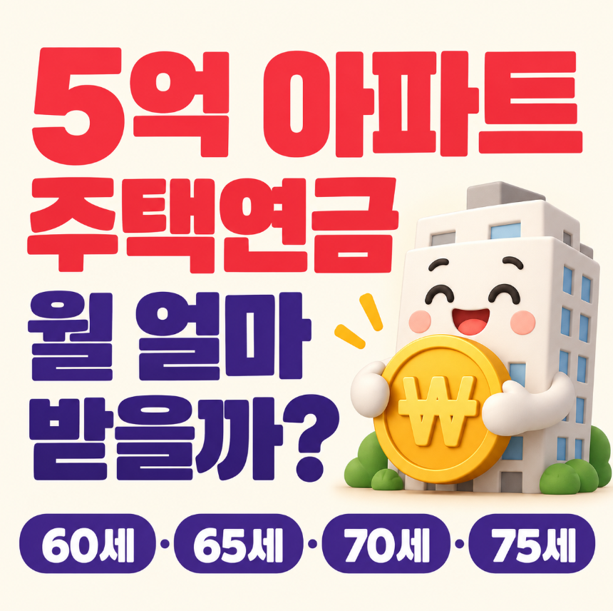 주택연금 5억 아파트 월 얼마?｜60세&middot;65세&middot;70세&middot;75세 예상 수령액