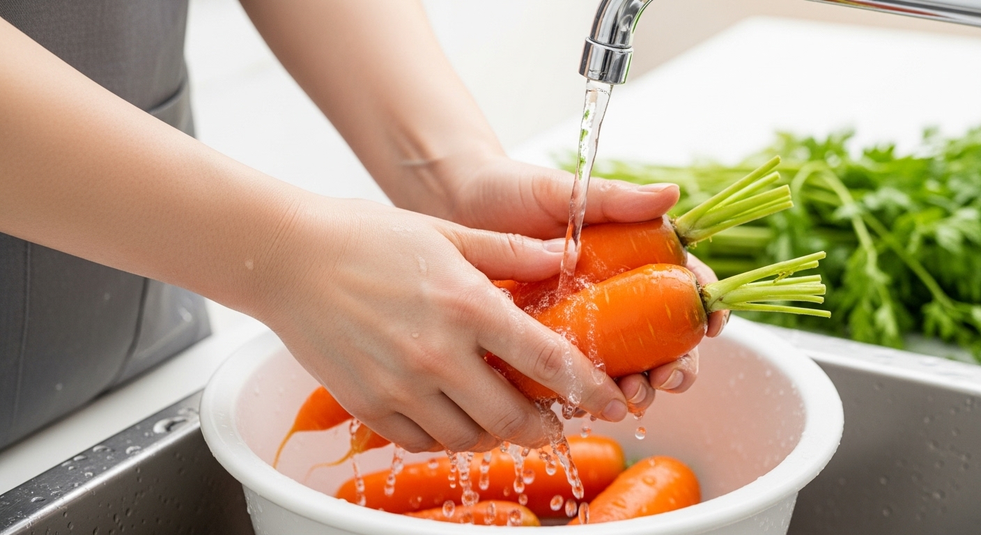 당근을 깨끗이 씻는 손