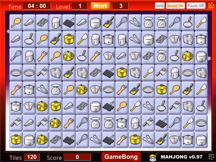 퍼즐마작-주방기구-짝맞추기-플래시게임-시작-화면