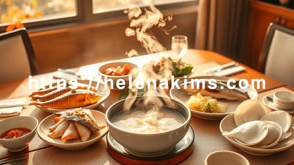 따뜻한 가을 햇살 아래 건강한 에너지를 가득 담은 정갈하고 먹음직스러운 음식 이미지.